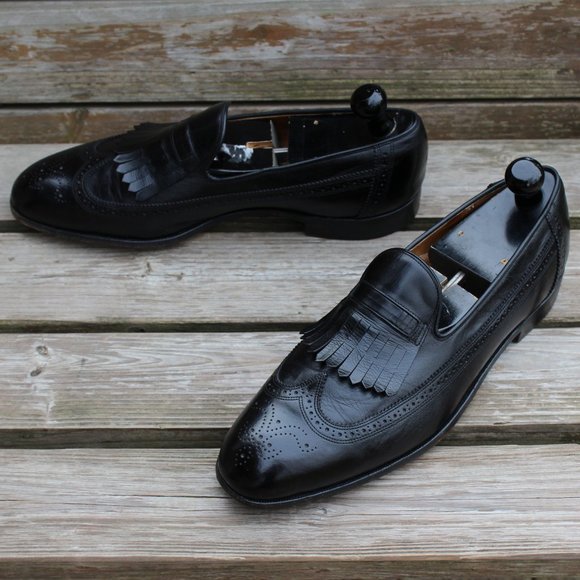 Vintage 80s Black Kangaroo Wingtip Loafers, Men's 13 D, Made in Canada by Dack's - Picture 13 of 13